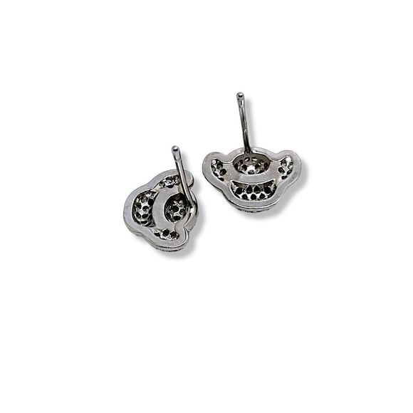Round White and Black Cubic Zirconia Silver Doggy Face Earrings - Picture 7 of 9